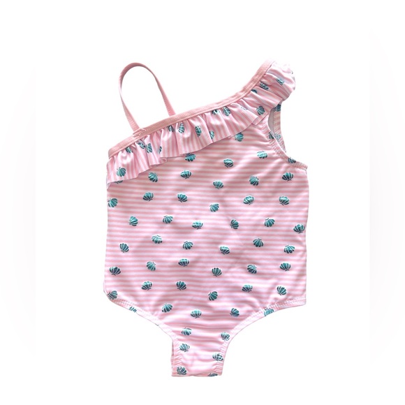 Pink Platinum Girls Baby Pink White Stripes Shell One Shoulder Swimsuit … - Picture 11 of 12